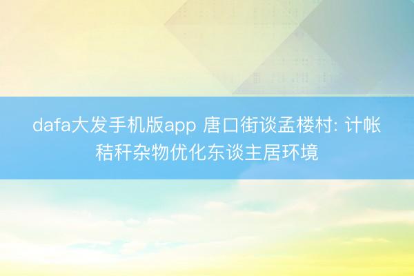 dafa大发手机版app 唐口街谈孟楼村: 计帐秸秆杂物优化东谈主居环境